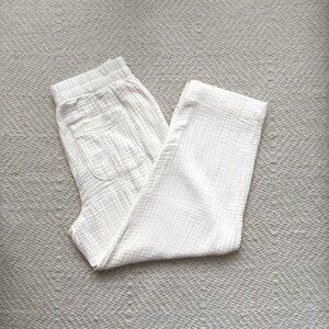 Madewell Lightspun Tapered Huston Pull-On Crop Pants, cream, size: small